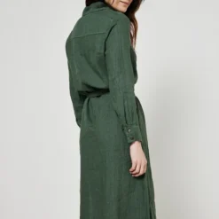 Robe Chemisier En Lin - Vert Kaki -Promos Sublisca Magasin 001011820 001 V4 T4