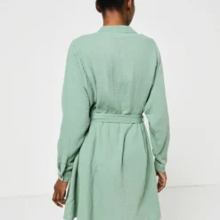 Robe Chemise En Coton Gaufré Uni - Vert -Promos Sublisca Magasin 001011831 001 V2 T4