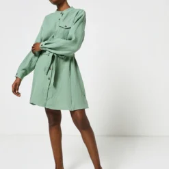 Robe Chemise En Coton Gaufré Uni - Vert -Promos Sublisca Magasin 001011831 001 V3 T4