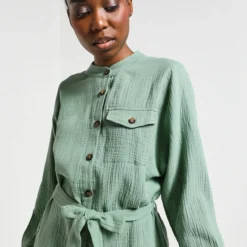 Robe Chemise En Coton Gaufré Uni - Vert -Promos Sublisca Magasin 001011831 001 V4 T4