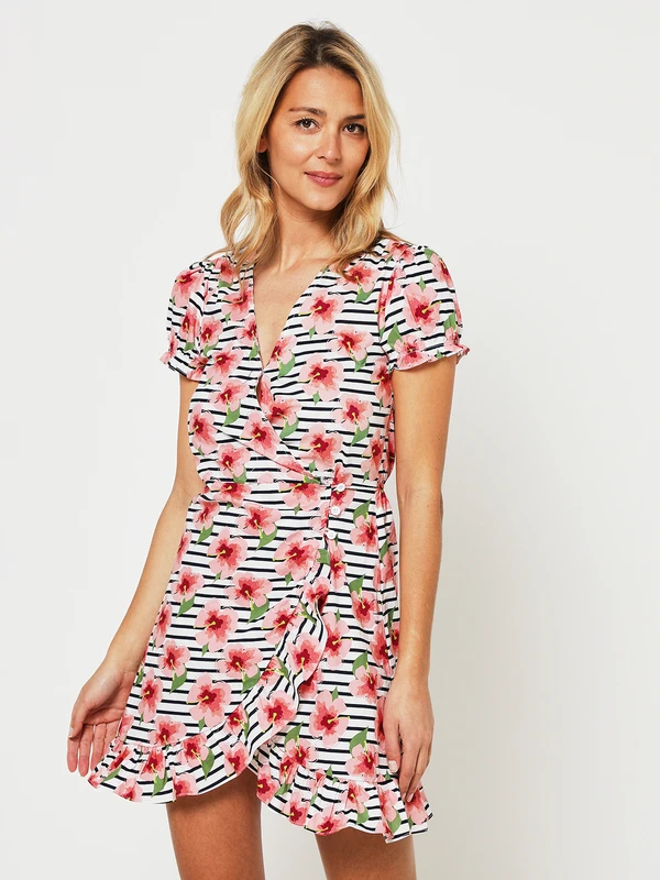 Molly Bracken Robe Portefeuille Imprimée À Volants - Blanc 1 Molly Bracken Robe Portefeuille Imprimée À Volants - Blanc