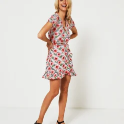 Molly Bracken Robe Portefeuille Imprimée À Volants - Blanc 6 Molly Bracken Robe Portefeuille Imprimée À Volants - Blanc -Promos Sublisca Magasin 001011868 001 V3 T4