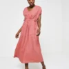 Robe Droite En Lin Uni - Rose