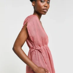 Robe Droite En Lin Uni - Rose -Promos Sublisca Magasin 001011880 001 V2 T4