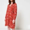 Robe Courte Taille Haute Imprimée - Orange