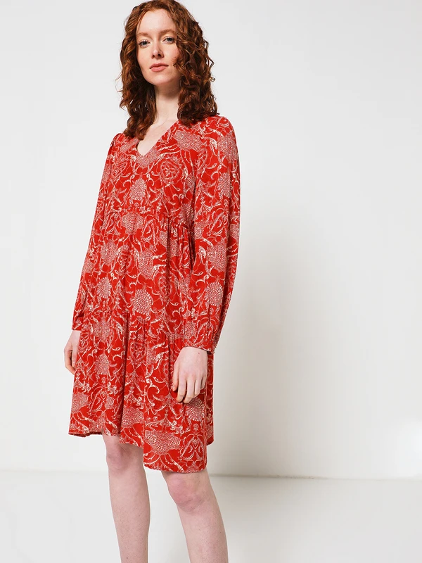 Robe Courte Taille Haute Imprimée - Orange 1 Robe Courte Taille Haute Imprimée - Orange