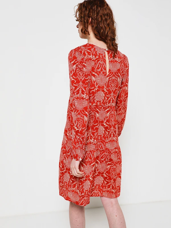 Robe Courte Taille Haute Imprimée - Orange 2 Robe Courte Taille Haute Imprimée - Orange – Image 2