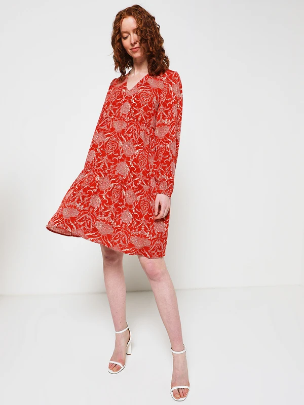 Robe Courte Taille Haute Imprimée - Orange 3 Robe Courte Taille Haute Imprimée - Orange – Image 3