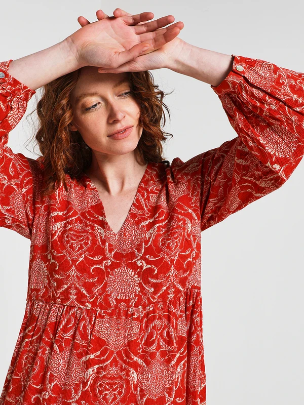 Robe Courte Taille Haute Imprimée - Orange 4 Robe Courte Taille Haute Imprimée - Orange – Image 4