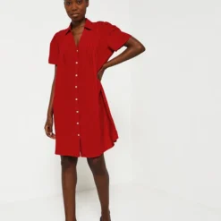 ONE STEP Robe Babydoll En Lin - Rouge -Promos Sublisca Magasin 001011895 001 V3 T4