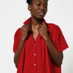 ONE STEP Robe Babydoll En Lin - Rouge -Promos Sublisca Magasin 001011895 001 V4 T4