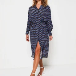 Comma Robe Longue Boutonnée À Motif Graphique - Bleu -Promos Sublisca Magasin 001011896 001 V3 T4