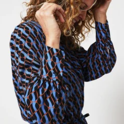 Comma Robe Longue Boutonnée À Motif Graphique - Bleu -Promos Sublisca Magasin 001011896 001 V4 T4