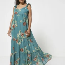 Ikks Robe À Volants Étagés En Voile Fleuri - Vert -Promos Sublisca Magasin 001011910 001 V3 T4