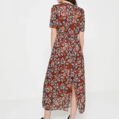 SEE U SOON Robe Blousante À Imprimé Et Rayures Satinées - Marron -Promos Sublisca Magasin 001011912 001 V4 T4