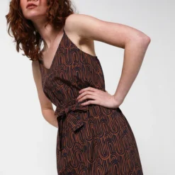 Robe Midi Évasée Avec Ceinture À Nouer - Camel -Promos Sublisca Magasin 001011927 001 V3 T4