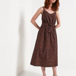 Robe Midi Évasée Avec Ceinture À Nouer - Camel -Promos Sublisca Magasin 001011927 001 V4 T4