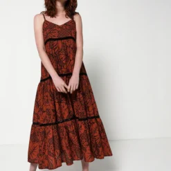 Robe Longue Volantée En Coton - Orange -Promos Sublisca Magasin 001011935 001 V2 T4