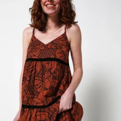 Robe Longue Volantée En Coton - Orange -Promos Sublisca Magasin 001011935 001 V3 T4