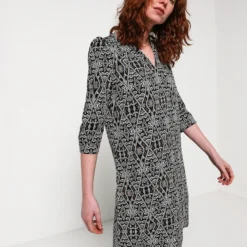 Robe Tunique Fluide Imprimée - Noir