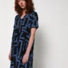 Robe Tunique En Lin Imprimée - Bleu