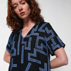 Robe Tunique En Lin Imprimée - Bleu -Promos Sublisca Magasin 001011974 001 V4 T4