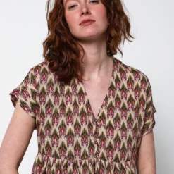 Robe Taille Haute Avec Motifs Métallisés Or - Beige -Promos Sublisca Magasin 001011979 001 V2 T4