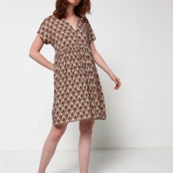 Robe Taille Haute Avec Motifs Métallisés Or - Beige -Promos Sublisca Magasin 001011979 001 V3 T4