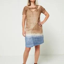 Robe Bicolore Effet Délavé Avec Lin - Camel -Promos Sublisca Magasin 001011988 001 V3 T4