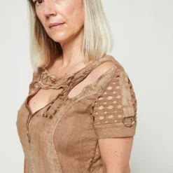 Robe Bicolore Effet Délavé Avec Lin - Camel -Promos Sublisca Magasin 001011988 001 V4 T4