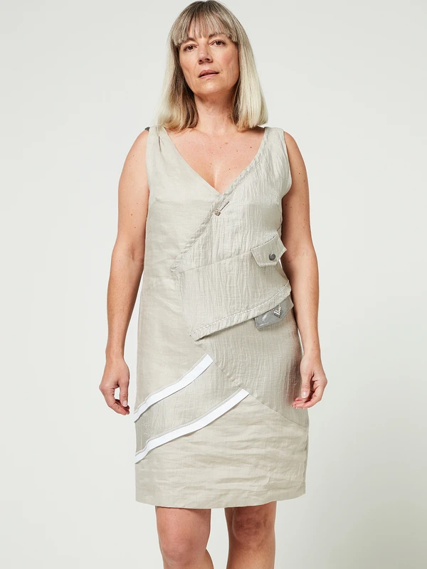 Robe Cache-cœur En Lin Uni - Beige 1 Robe Cache-cœur En Lin Uni - Beige