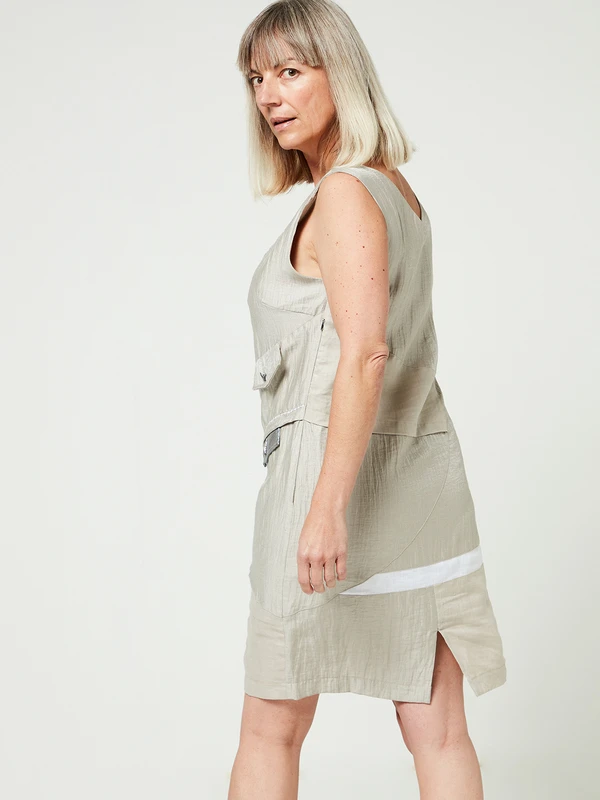 Robe Cache-cœur En Lin Uni - Beige 2 Robe Cache-cœur En Lin Uni - Beige – Image 2