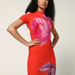 Desigual Robe En Jersey Imprimé Fleurs - Orange