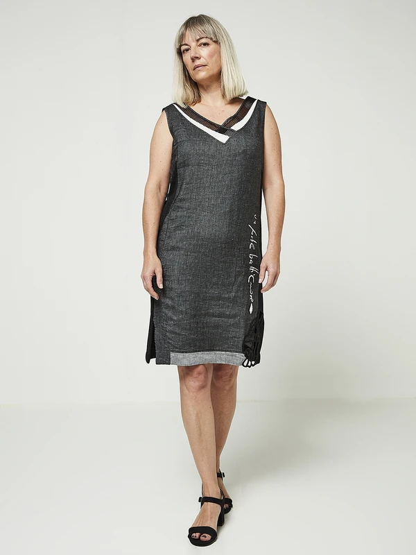 Robe En Tissu Denim Détails Fantaisie - Gris 3 Robe En Tissu Denim Détails Fantaisie - Gris – Image 3