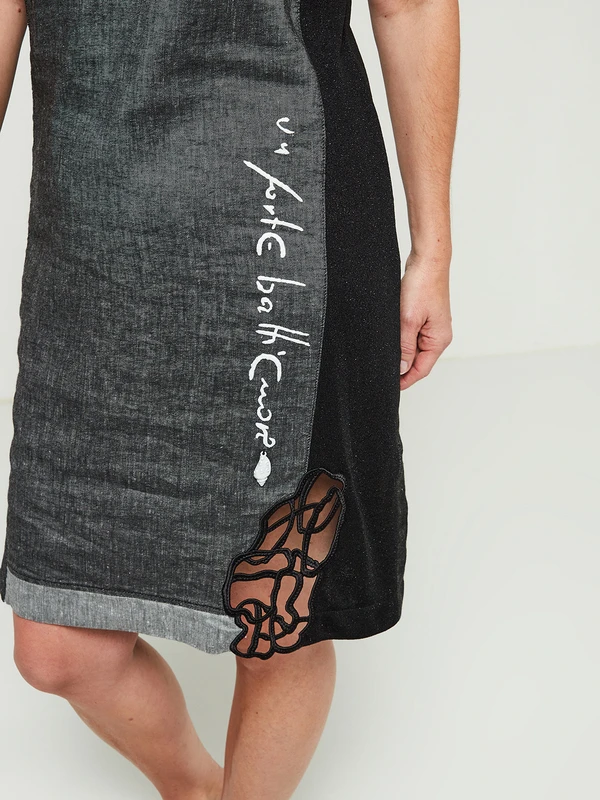 Robe En Tissu Denim Détails Fantaisie - Gris 4 Robe En Tissu Denim Détails Fantaisie - Gris – Image 4