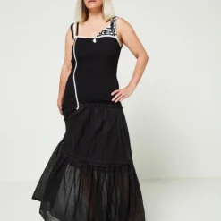 Robe Bimatière Détails Contrastés - Noir