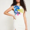 Desigual Robe En Tissu Stretch Motif Floral Placé - Blanc