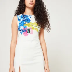 Desigual Robe En Tissu Stretch Motif Floral Placé - Blanc -Promos Sublisca Magasin 001012049 001 V4 T4