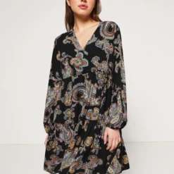 Comma Robe Babydoll Cache-cœur Imprimé Cachemire - Noir