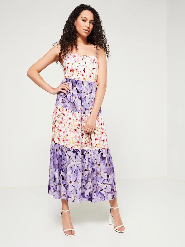 Desigual Robe À Bretelles Imprimée Fleurs - Violet 1 Desigual Robe À Bretelles Imprimée Fleurs - Violet