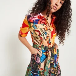 Desigual Robe Saharienne En Tissu Stretch Imprimé - Noir