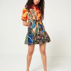 Desigual Robe Saharienne En Tissu Stretch Imprimé - Noir -Promos Sublisca Magasin 001012059 001 V3 T4