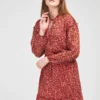 ONLY Robe En Voile Imprimé - Rouge Bordeaux
