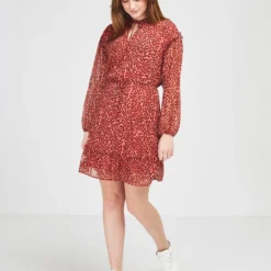 ONLY Robe En Voile Imprimé - Rouge Bordeaux -Promos Sublisca Magasin 001016085 001 V3 T4