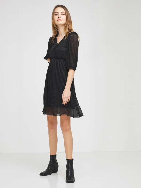 Robe Manches 3/4 Unie - Noir 3 Robe Manches 3/4 Unie - Noir – Image 3