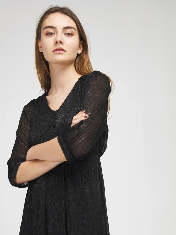 Robe Manches 3/4 Unie - Noir 4 Robe Manches 3/4 Unie - Noir – Image 4