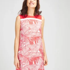 Robe Imprimée Feuillage - Rouge Vermillon