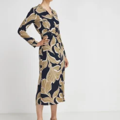 ESPRIT Robe Chemise Fleurs Stylisées - Bleu Marine