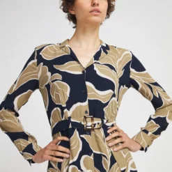 ESPRIT Robe Chemise Fleurs Stylisées - Bleu Marine -Promos Sublisca Magasin 001016360 001 V3 T4