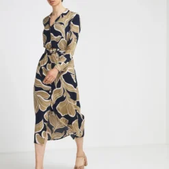 ESPRIT Robe Chemise Fleurs Stylisées - Bleu Marine -Promos Sublisca Magasin 001016360 001 V4 T4